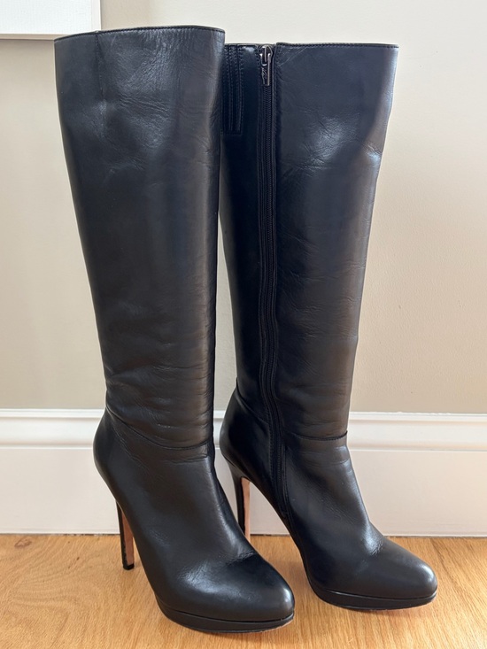 Vince Camuto Shoes - Vince Camuto Vi-Tami Black Leather Knee High Stiletto Platform Boots Sz 9 / 39